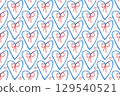 Seamless pattern of a charming bows, blue and red hearts on a white background. Perfect for gift wrapping, greeting cards, and decorations for special occasions. 129540521