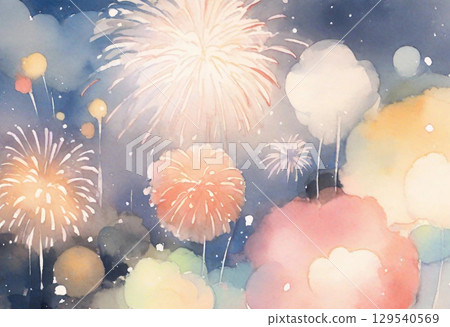 Fireworks in the night sky (watercolor style) Fireworks in the night sky (watercolor style) 129540569