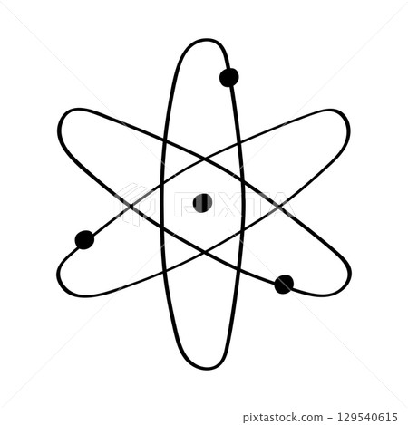 Atom model hand drawn doodle icon. Vector illustration of the concept of the Science of Atomic Physics. The sketch is isolated on a white background. 129540615
