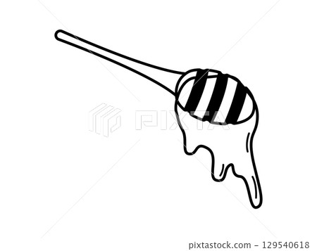 Honey spoon doodle icon. Sketch of wooden Stick with syrup drip. Hand drawn vector illustration on a white background. Honey spoon doodle icon. Sketch of wooden Stick with syrup drip. Hand drawn vector illustration on a white background. 129540618