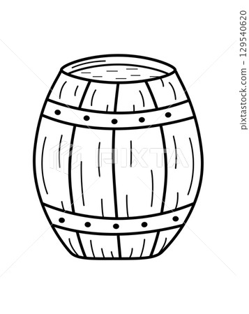 Wooden barrel doodle icon. Sketch of a barrel for storing honey or wine. Hand drawn vector illustration on a white background. Wooden barrel doodle icon. Sketch of a barrel for storing honey or wine. Hand drawn vector illustration on a white background. 129540620