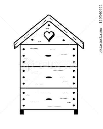 Wooden beehive doodle icon. The bee house is a cartoon single illustration. Apiary, beekeeper farm. Vector isolated on a white background. Wooden beehive doodle icon. The bee house is a cartoon single illustration. Apiary, beekeeper farm. Vector isolated on a white background. 129540621