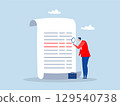 Businessman checking document with magnifying glass. agreement or contract validation, financial or budget analysis, search for document files concept,vector 129540738