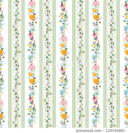 Trendy stylish Vertical Striped floral pattern with wild flowers and intertwining leaves. vintage style pattern. Design for fashion , fabric, textile, wallpaper , wrapping and all prints 129540861