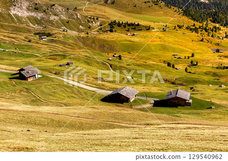 Seceda autumn valley landscape, Val Gardena, Italy Seceda autumn valley landscape, Val Gardena, Italy 129540962