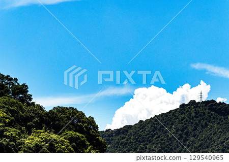 Summer blue sky and white clouds and rural landscape 129540965