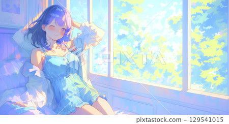 A girl taking a comfortable nap 129541015
