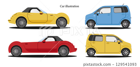 Car illustration material set Vector Automobile Red Blue Yellow White Background Retro Car illustration material set Vector Automobile Red Blue Yellow White Background Retro 129541093