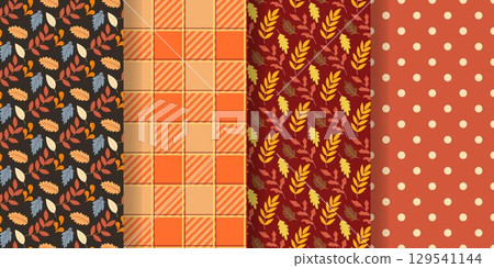 Autumn botanical seamless patterns collection 129541144