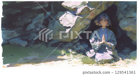 女孩祈禱 129541361