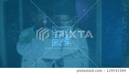 Image of data processing over african american couple server room workers 129541564