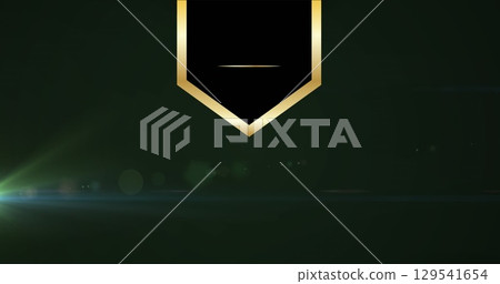 Image of neon hexagons over purple stars on black background 129541654
