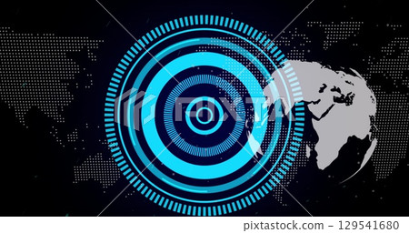 Image of scope scanning over globe and world map Image of scope scanning over globe and world map 129541680