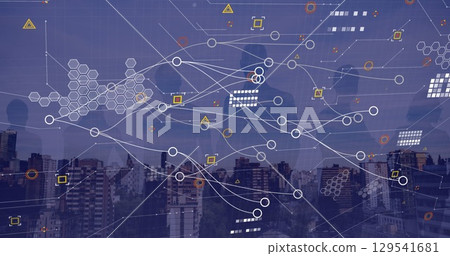 Image of connectoins and icons over cityscape Image of connectoins and icons over cityscape 129541681