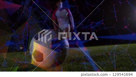 Image of network of connections over football player 129541694