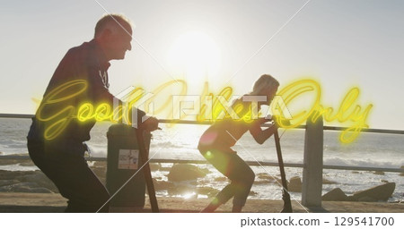 Image of good vibes only over caucasian senior couple Image of good vibes only over caucasian senior couple 129541700