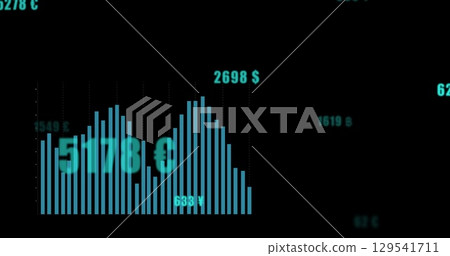 Image of diverse graphs and financial data on black background Image of diverse graphs and financial data on black background 129541711