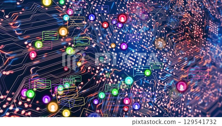 Image of social media icons over processor socket Image of social media icons over processor socket 129541732