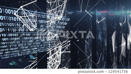 Image of data processing and network of connections over dark background 129541736
