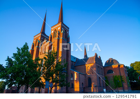Roskilde Cathedral, a Gothic World Heritage Site in the city of Roskilde near Copenhagen in the Kingdom of Denmark in Northern Europe 129541791