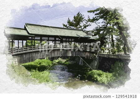 香川縣琴平町金倉川琴平狹橋水彩畫 香川縣琴平町金倉川琴平狹橋水彩畫 129541918