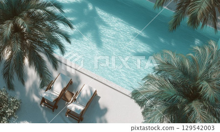 A view of the resort hotel poolside from above 129542003