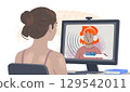 Woman Engaged in Virtual Meeting at Home Office with Digital Tools and Technology. Real Time Translation. 129542011