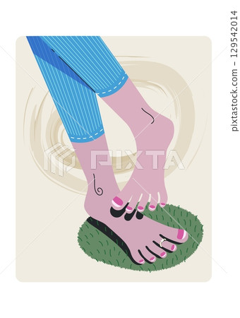 Stylized Illustration of Relaxed Feet with Toe Spreaders and Blue Leggings 129542014