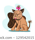 Adorable Yorkshire Terrier With Pink Bow Sitting Playfully Against Blue Background 129542015
