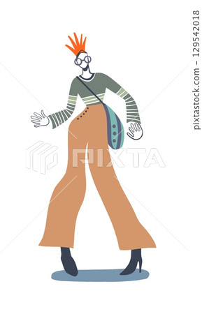 Stylish Cartoon Person Showcasing Fashionable Outfit with Unique Accessories 129542018