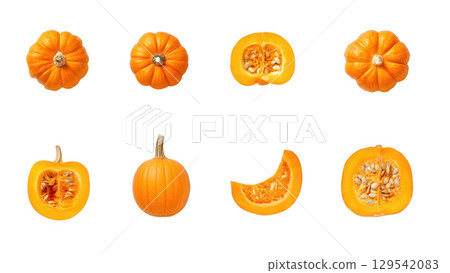 Vibrant pumpkin display with seeds, created with AI, PNG 129542083