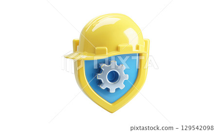 Yellow helmet with blue badge, created with AI, PNG 129542098