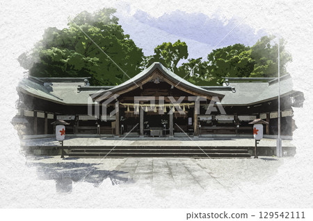 香川縣善通寺市香川縣護國神社的水彩畫 香川縣善通寺市香川縣護國神社的水彩畫 129542111