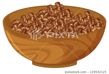 Wooden Bowl Filled with Shelled Walnuts 129542125