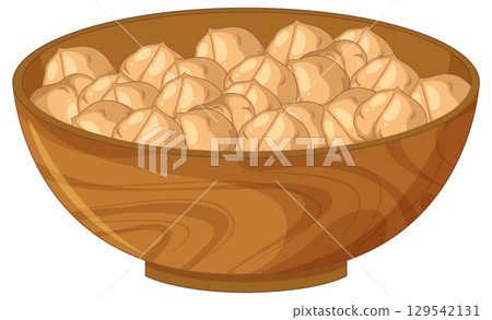 Wooden Bowl Filled with Dumplings Vector Illustration 129542131