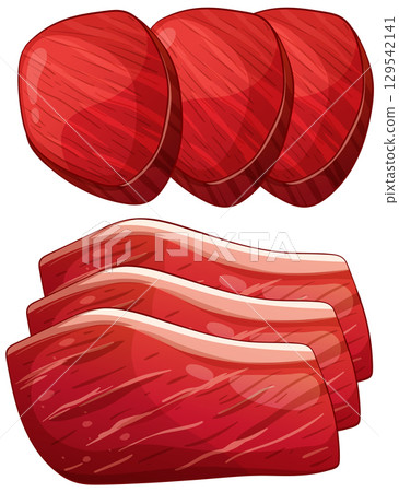 Realistic Vector Illustration of Raw Meat Cuts 129542141