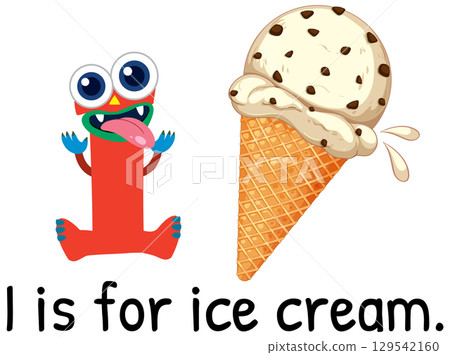 Playful Alphabet Illustration with Ice Cream 129542160