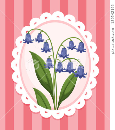 Elegant Bluebell Illustration on Pink Striped Background 129542163