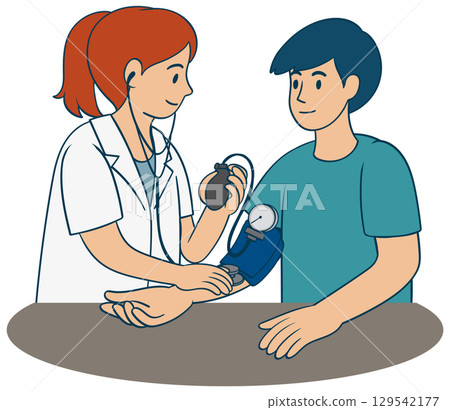 Doctor Checking Patient's Blood Pressure Illustration 129542177