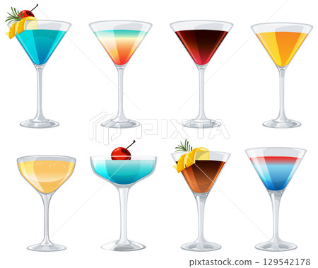 Colorful Cocktail Vector Illustration Set 129542178
