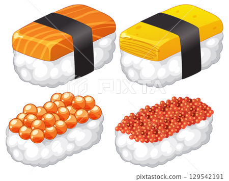 Assorted Sushi Nigiri and Gunkan Vector Illustration 129542191