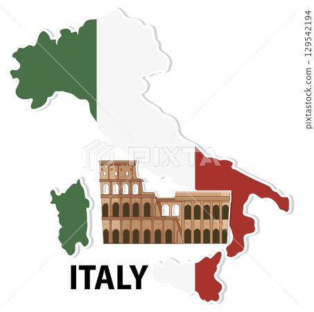 Italy Map with Colosseum Vector Illustration 129542194