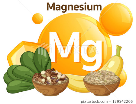 Magnesium Rich Foods Vector Illustration with Nuts and Grains 129542206