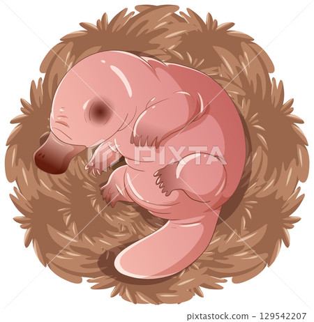 Baby Platypus Sleeping in Nest Vector Illustration 129542207
