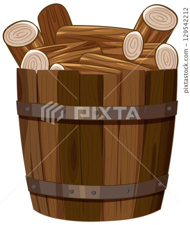 Wooden Barrel Filled with Logs Wooden Barrel Filled with Logs 129542212