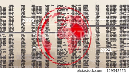 Image of globe and data processing over cityscape Image of globe and data processing over cityscape 129542353