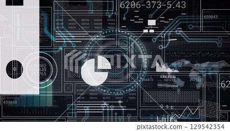 Image of data processing over dark background Image of data processing over dark background 129542354