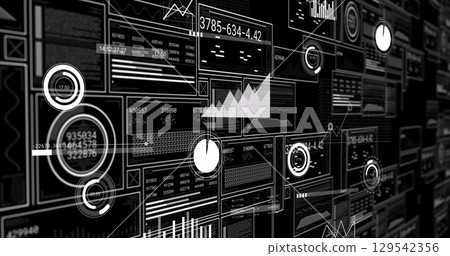 Image of data processing on black background Image of data processing on black background 129542356