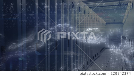 Image of data processing over server room Image of data processing over server room 129542374