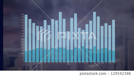 Image of graph over cityscape Image of graph over cityscape 129542386